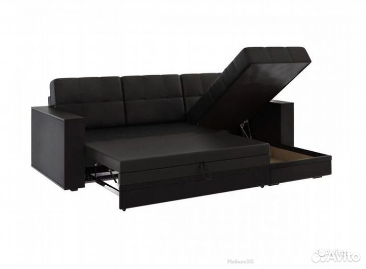 Диван угловой Атлант без столика кожзам черный