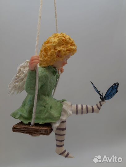 Ангелочек на качельке ватная игрушка