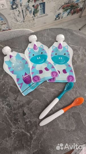 Многоразовые пауч пакеты и ложечки для прикорма