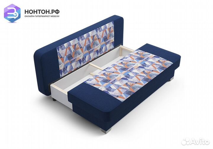 Диван еврокнижка Арвен темно-синий / принт Snow De