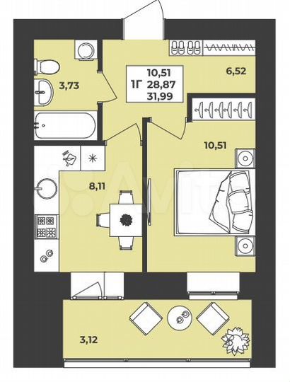 1-к. квартира, 31,4 м², 5/6 эт.