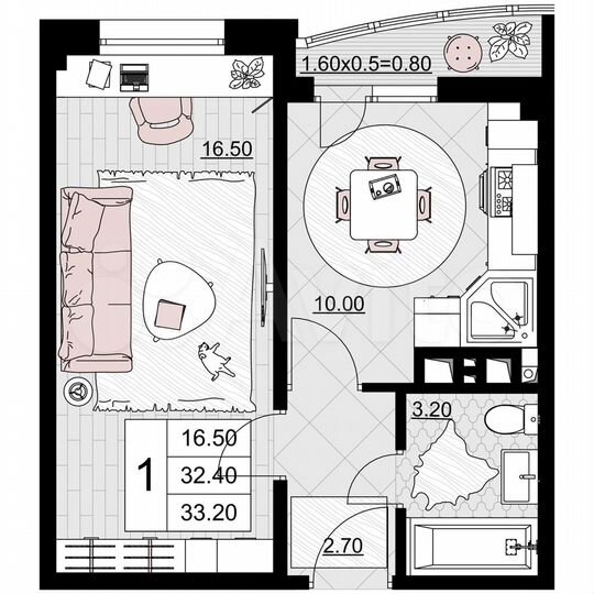 1-к. квартира, 33,2 м², 9/12 эт.