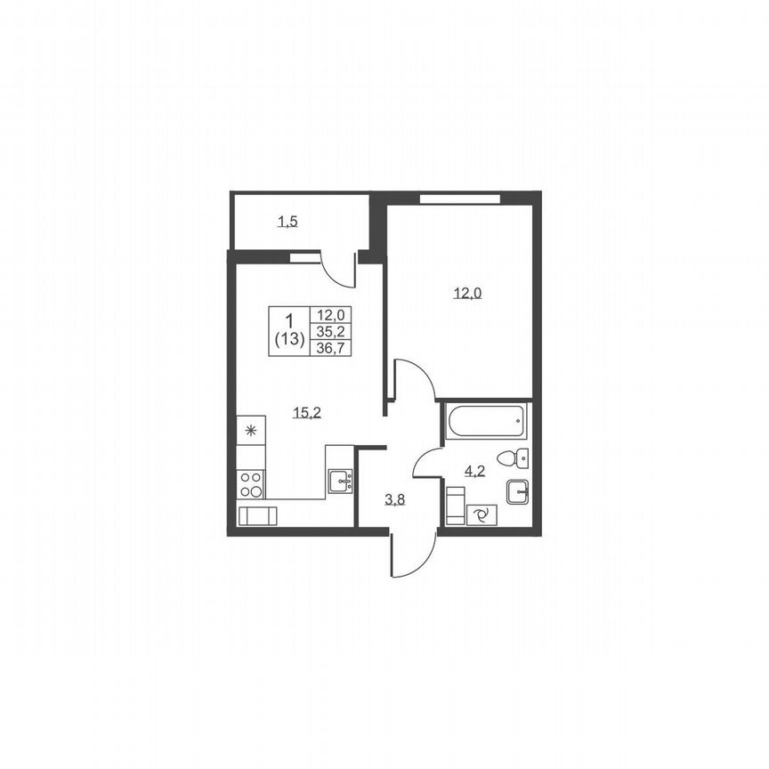 1-к. квартира, 36,7 м², 5/8 эт.