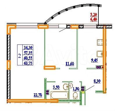 2-к. квартира, 63,5 м², 12/14 эт.