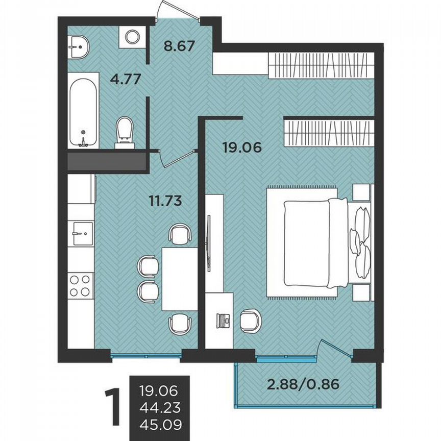 1-к. квартира, 45,1 м², 3/3 эт.