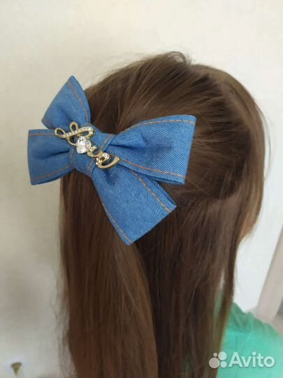 Заколка, джинсовый бант