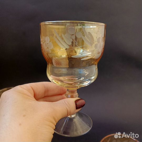 Бокал СССР цветное стекло фужер перламутр роспись