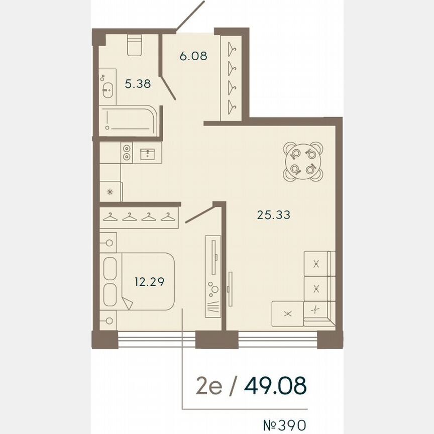 1-к. апартаменты, 49,1 м², 5/8 эт.