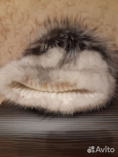 Шапка женская вязаная меховая