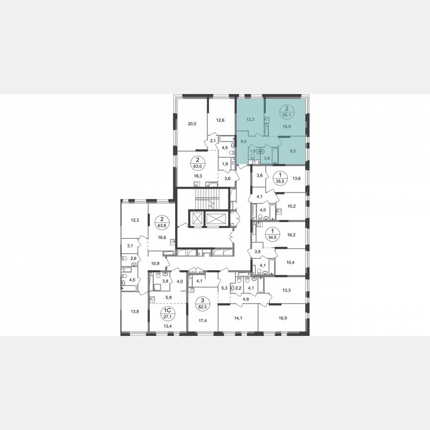 2-к. квартира, 55,1 м², 18/19 эт.