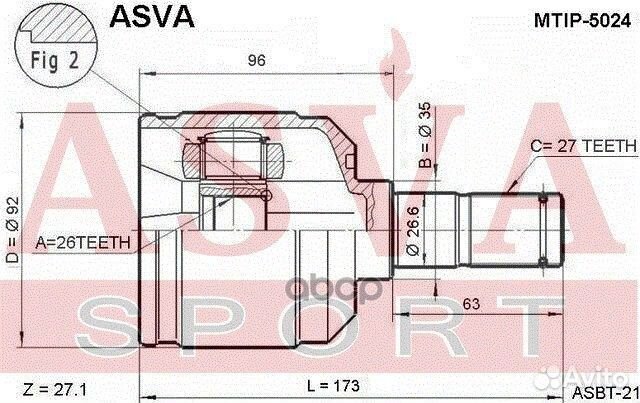 Шрус внутренний 26x35x27 mtip5024 asva