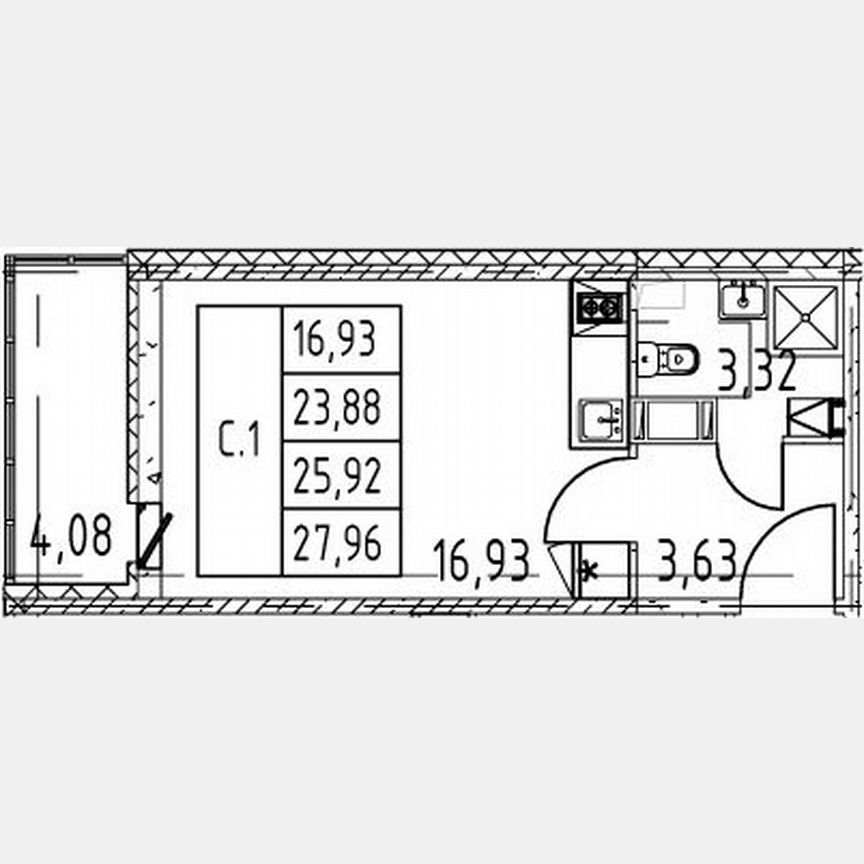 Квартира-студия, 25,9 м², 7/12 эт.