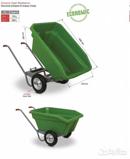 Тачка Промышленник 2-х колесная антиударная 300 л