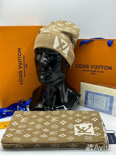 Комплект шапка и шарф мужской louis vuitton