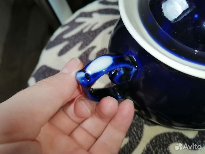 Чайник и Сахарница кобальт фарфор