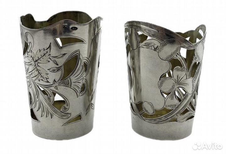 Серебро 84. Пара подстаканников со стаканами