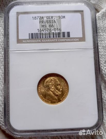 10 марок 1872 года ms66 NGC золото
