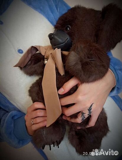 Мишка натуральный мех,кожа