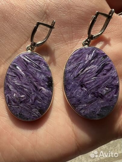 Серьги с чароитом экстра