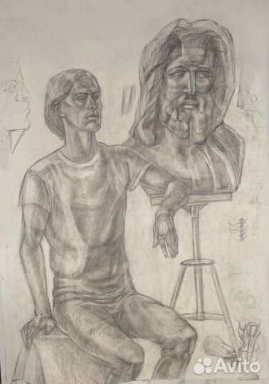 Портрет в интерьере,академический рисунок,ватман