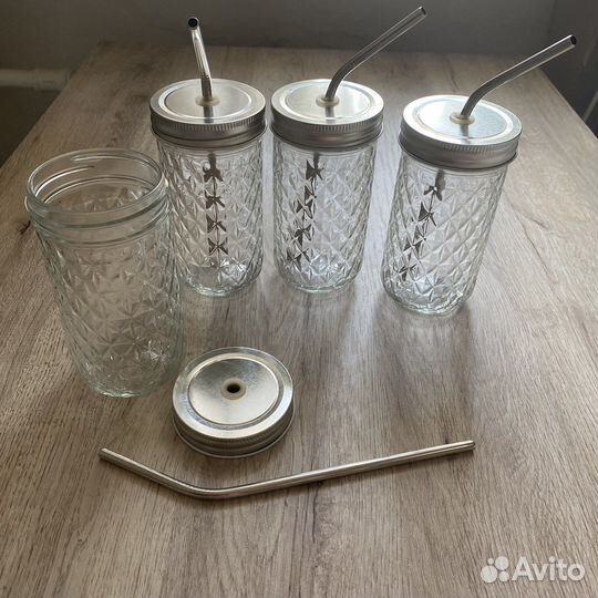 Стаканы-баки с метал. трубочкой под лимонад 4 шт