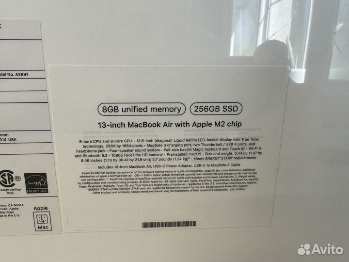 Apple Macbook air 13 M2, 8/256gb silver, новый