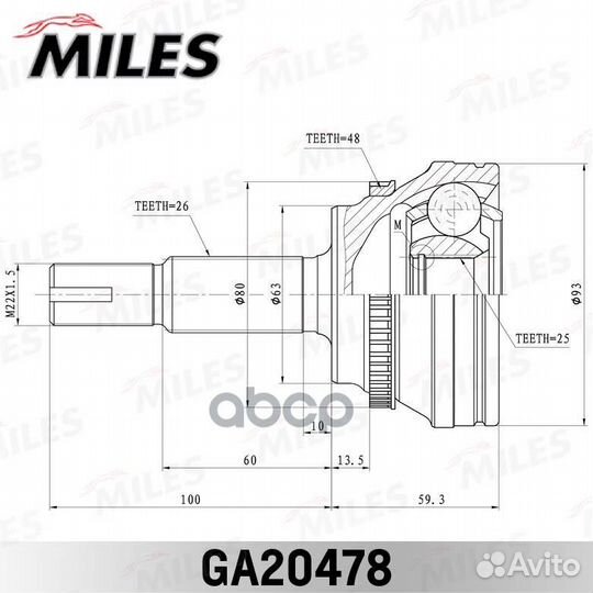 ШРУС toyota corolla 1.8 02- нар.(ABS) GA20478 M