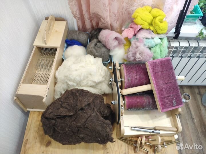 Барабанный кардер + трепалка + шерсть меринос