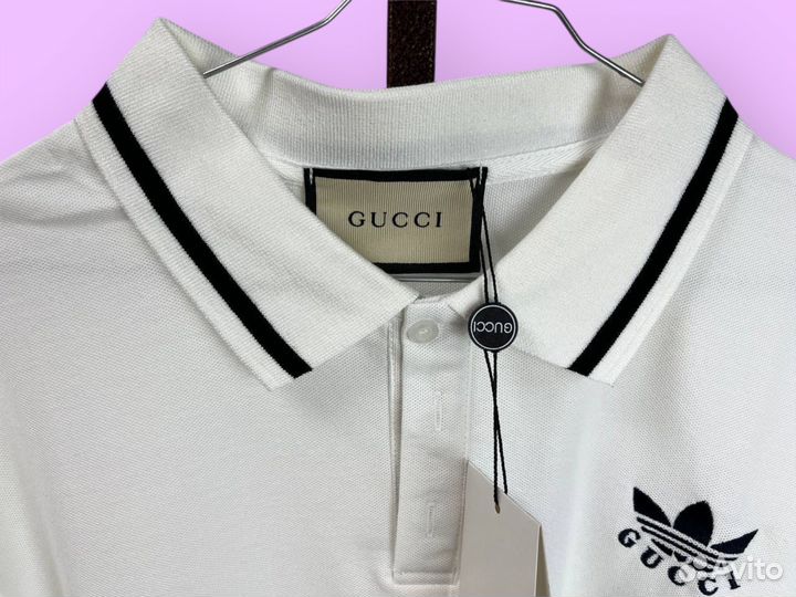 Белая футболка поло Gucci x adidas редкая