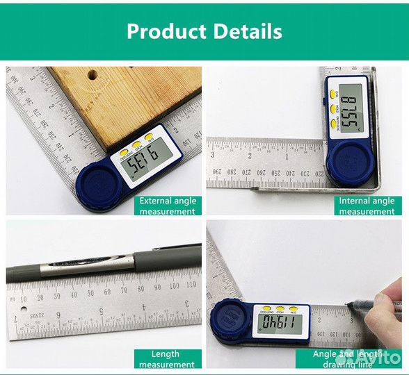 2 в 1 Угольник-транспортир, линейка 200 мм