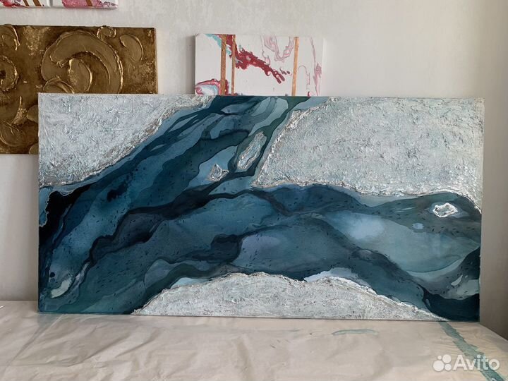 Текстурная авторская картина 140*70 с серебром