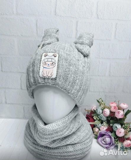 Шапка плюс снуд для девочки (Зимний, вязаный)