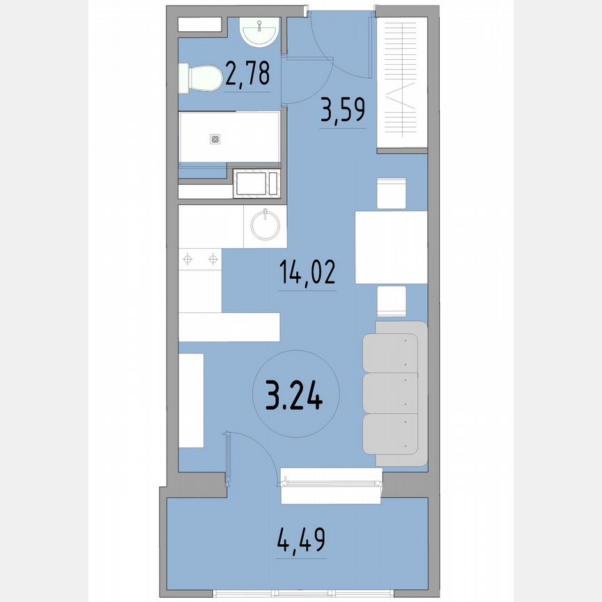 1-к. апартаменты, 24,8 м², 3/13 эт.