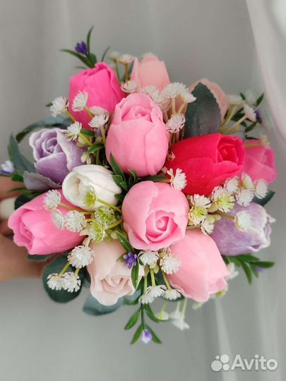 Букет из мыла Розы и гипсофила