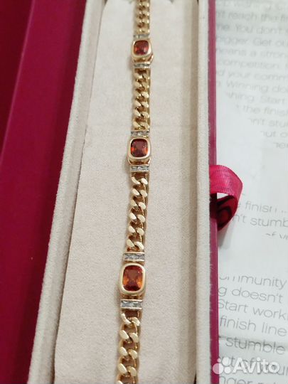 Роскошный браслет с гранатом покрытие золото