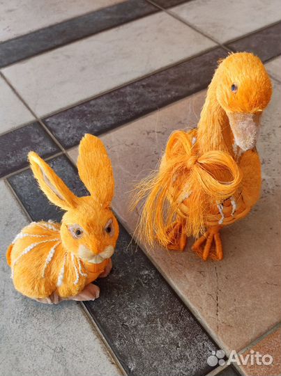 Пасхальный декор из соломы Кролик и Утка
