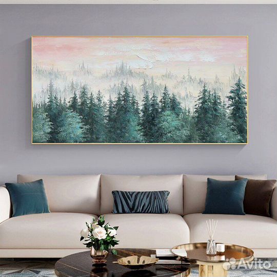 Интерьерная картина маслом Хвойный зеленый лес