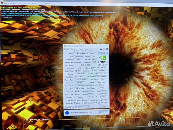 Видеокарта Asus Dual RTX 3060ti 8gb /обмен