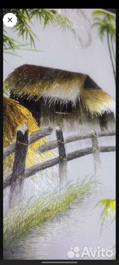 Старинная картина шёлком 18 век