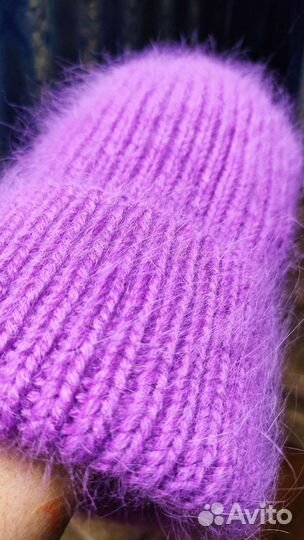 Шапка из пуха норки очень тёплая вязаная