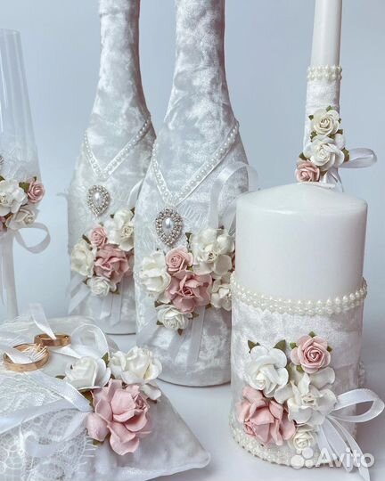 Свадебный набор бокалы, семейный очаг, чехлы