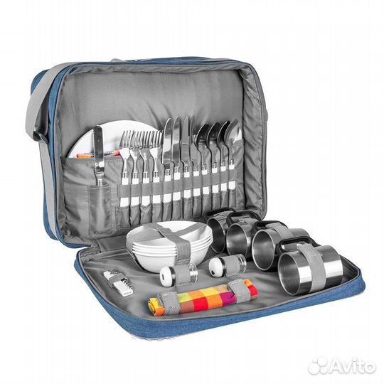 Набор для пикника на 4 персоны luxe синий/серый HS
