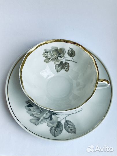 Чайная пара «Серая роза» Дулево СССР 1970