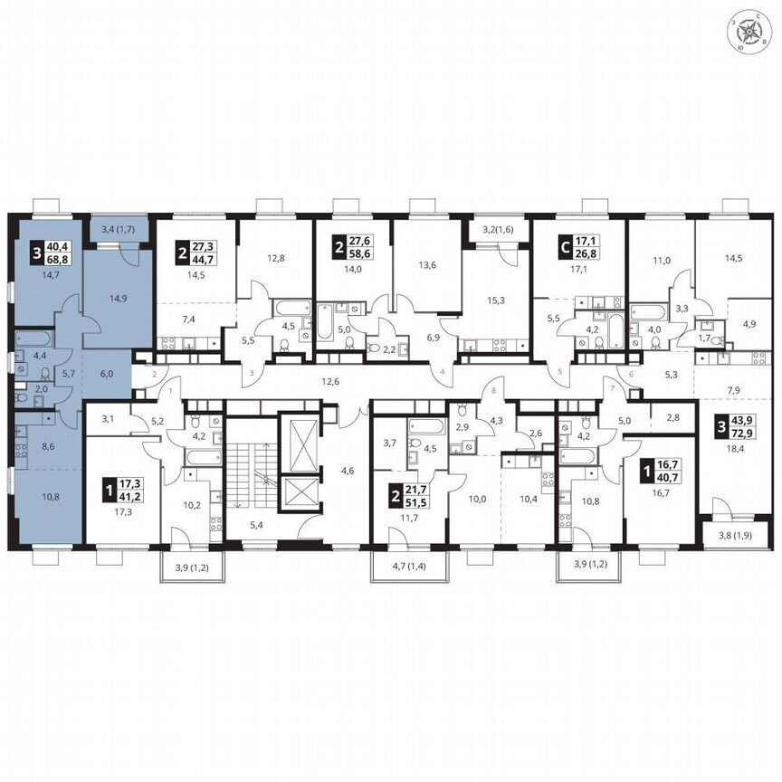 2-к. квартира, 68,8 м², 6/12 эт.