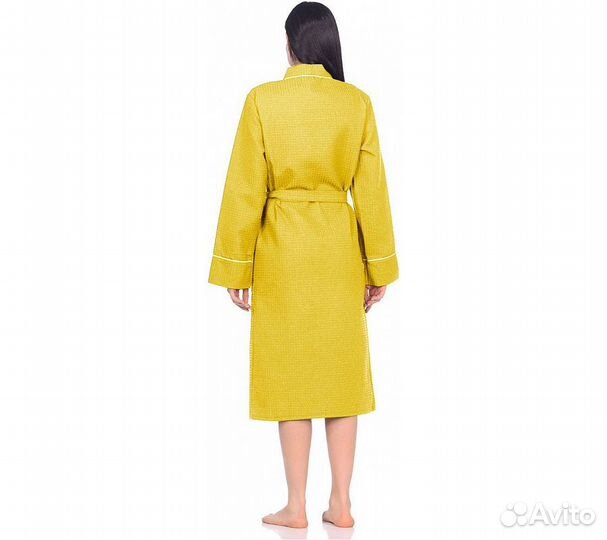 Халат вафельный Home One с кантом желтый 46