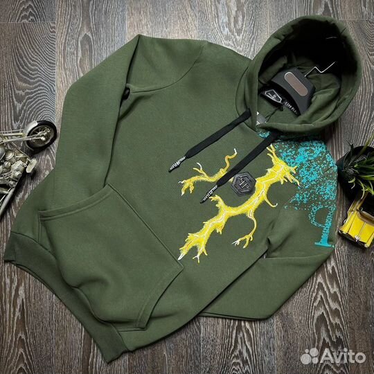 Толстовка мужская с капюшоном теплая Philip plein