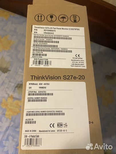 Монитор lenovo thinkvision s27e-20
