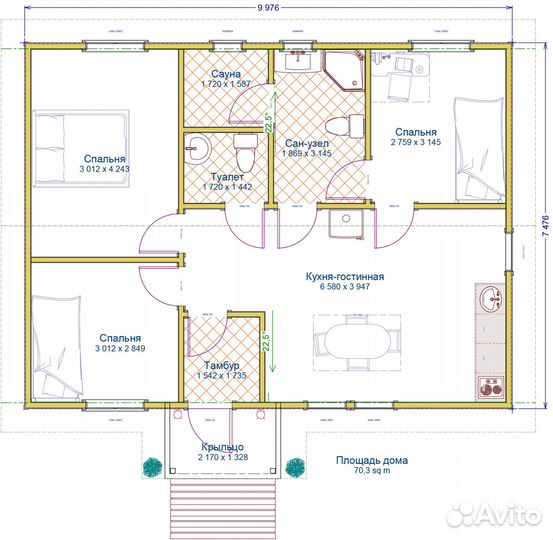 Каркасный дом под ключ 75м