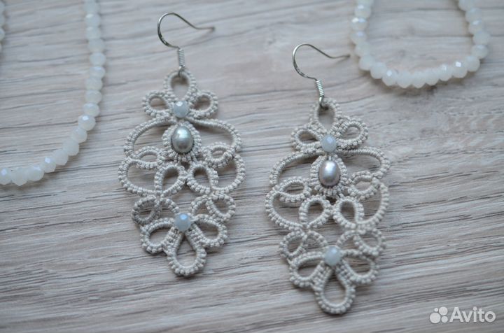 Серьги фриволите ручная работа