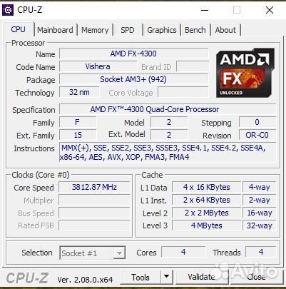 Мат. плата с процессором amd fx4300 +ddr3 16 гб